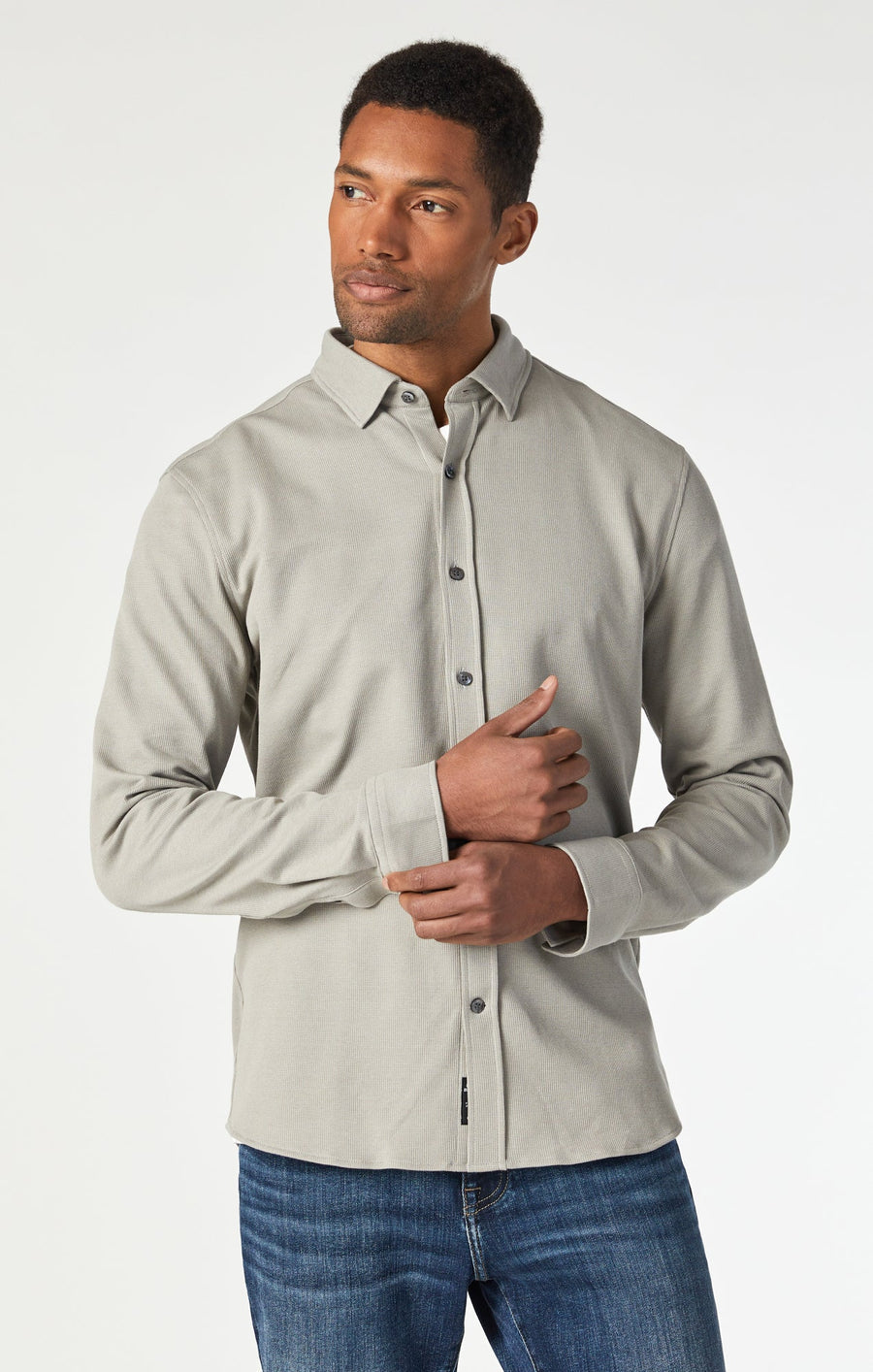 Long Sleeve Pique Button Up