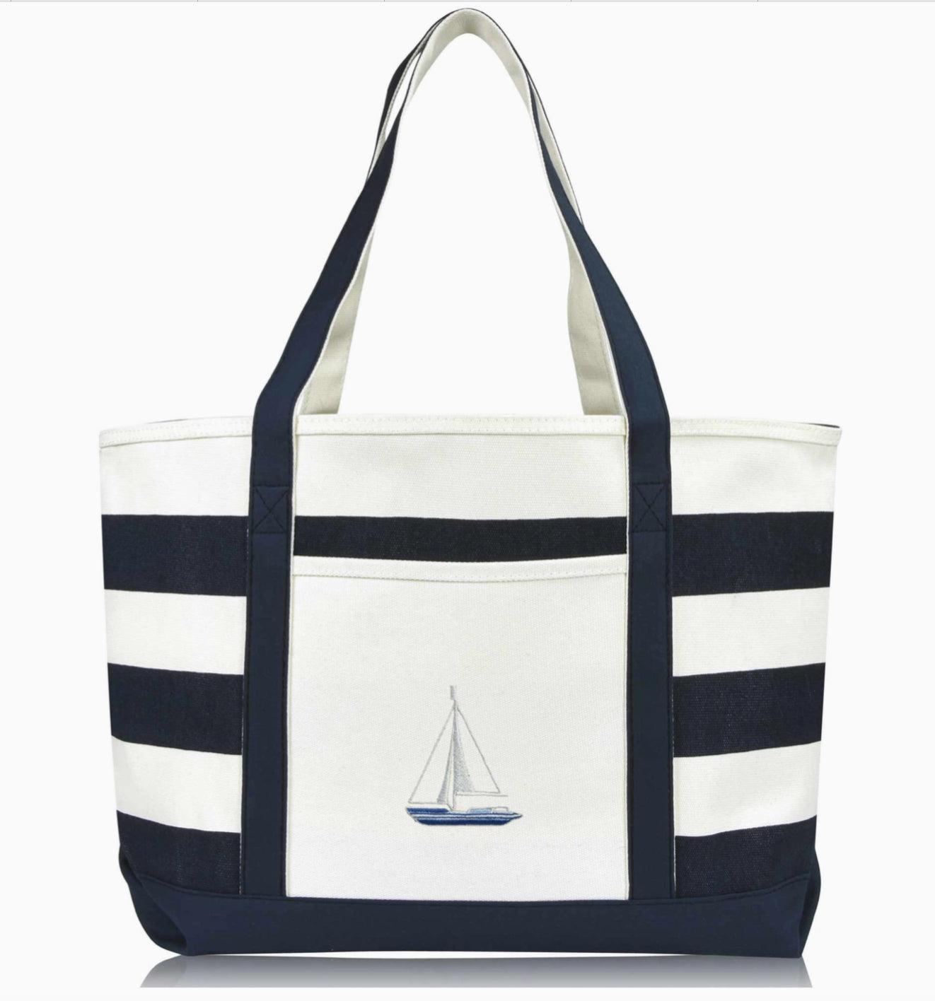 Embroidered Striped Cotton Tote Bag