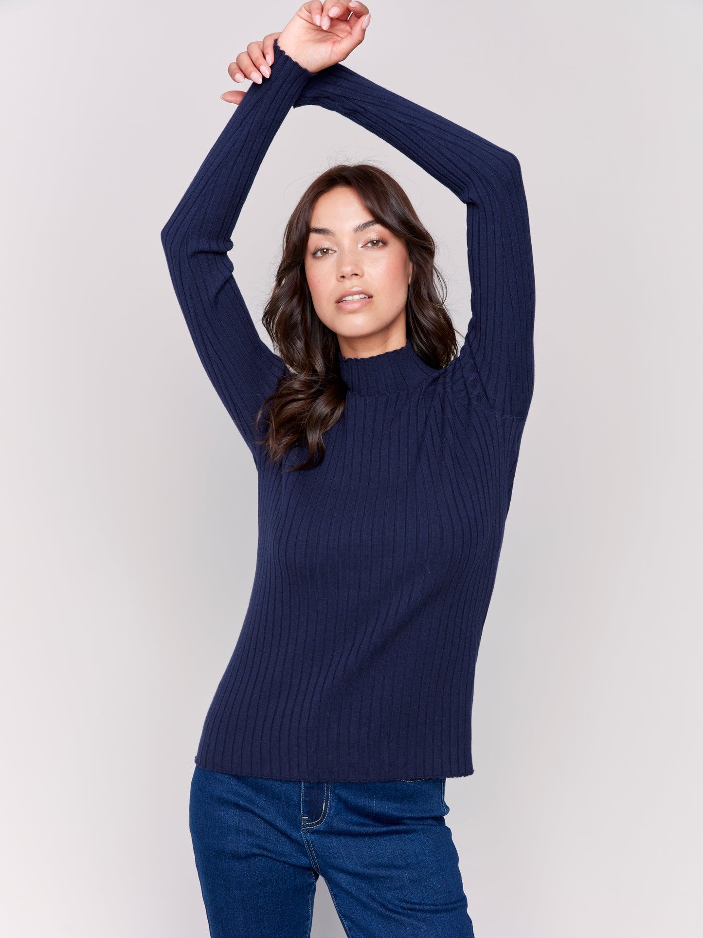 Basic Ribbed Knit Mock Neck Sweater