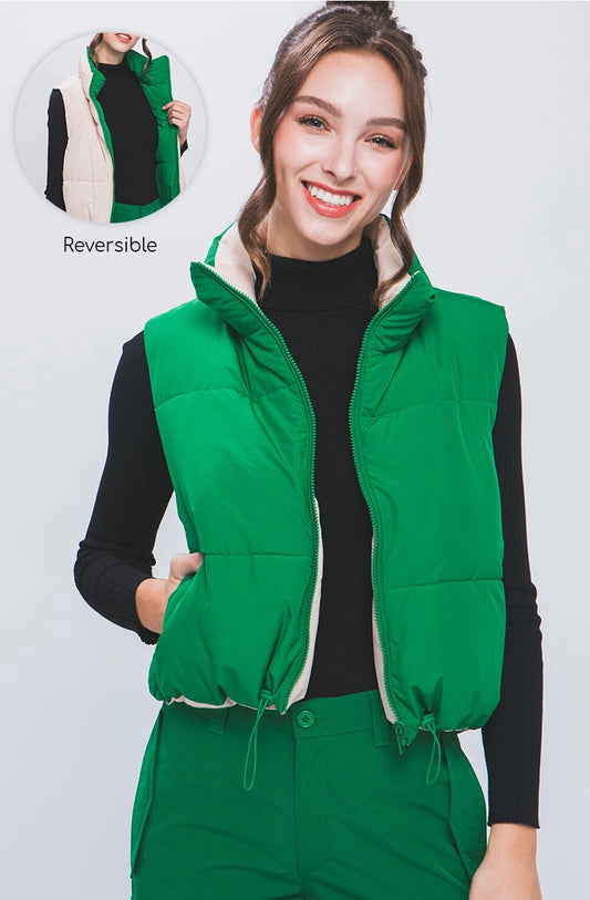 Reversible Puffer Vest With Pockets