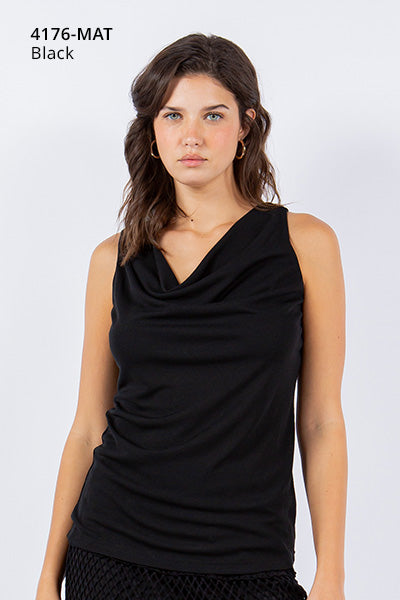 Sleeveless Knit Cowl Neck Tank