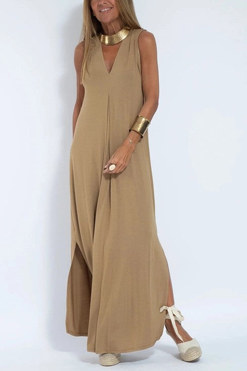 V Neck Sleeveless Tank Maxi Dress