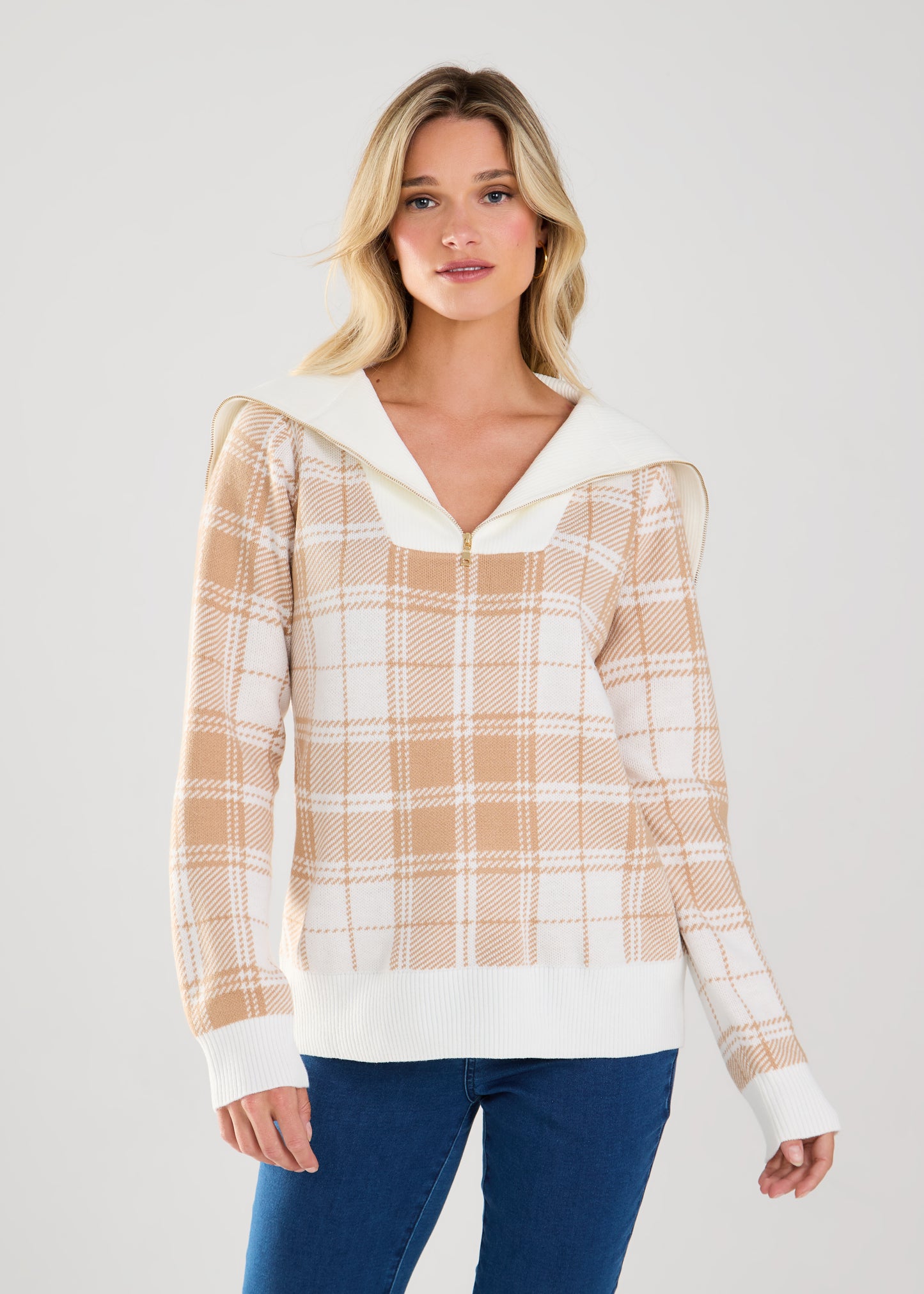 Tartan Plaid 1/2 Zip Sweater