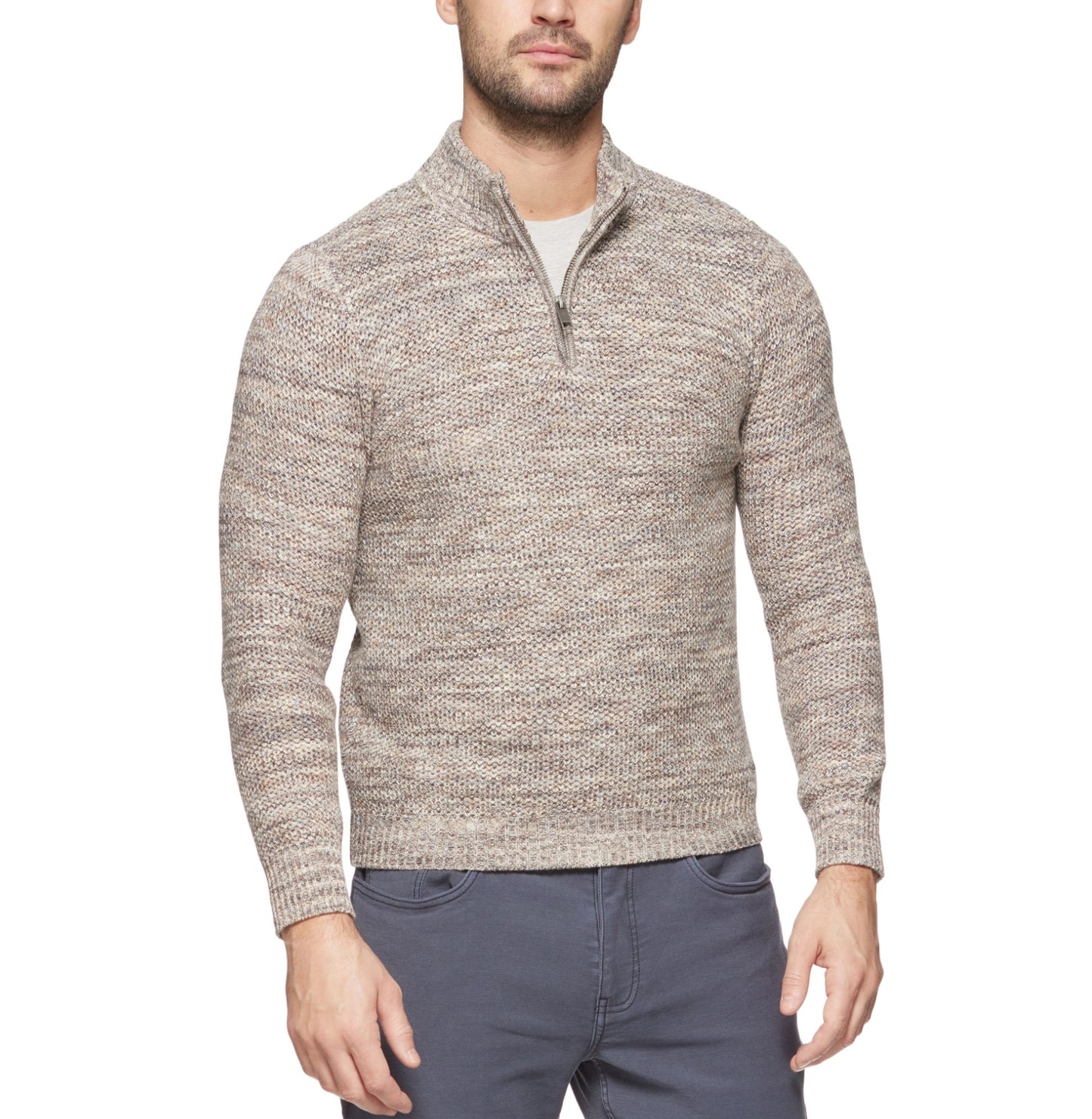 Stratton 1/4 Zip Marled Honeycomb Mock Neck Sweater