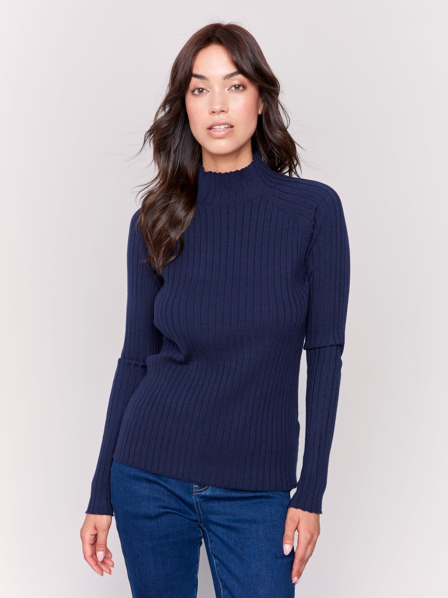 Basic Ribbed Knit Mock Neck Sweater