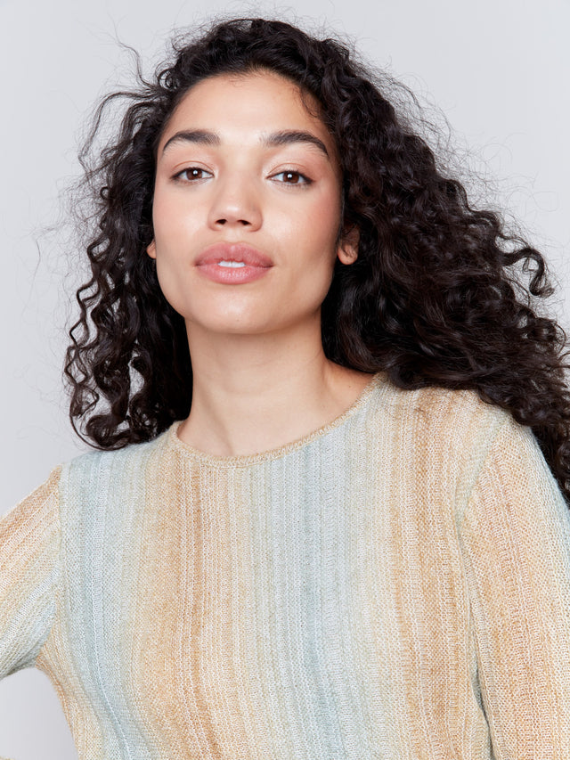 Hairy Space Dye Yarn Crop Sweater