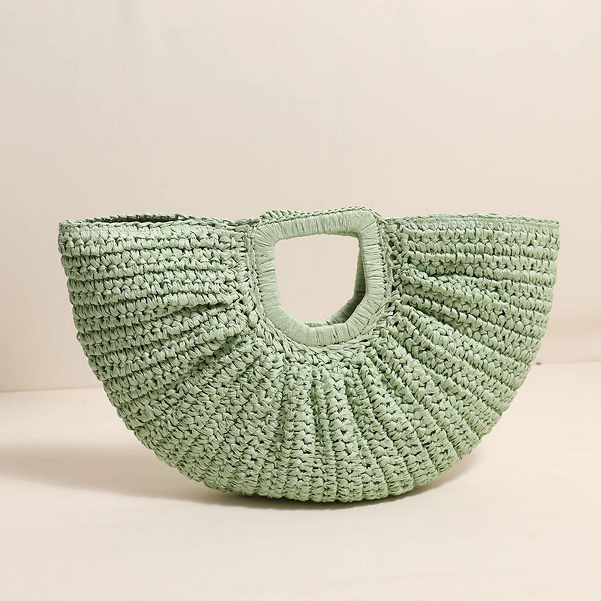 Square Handle Semi-Circle Portable Straw Bag