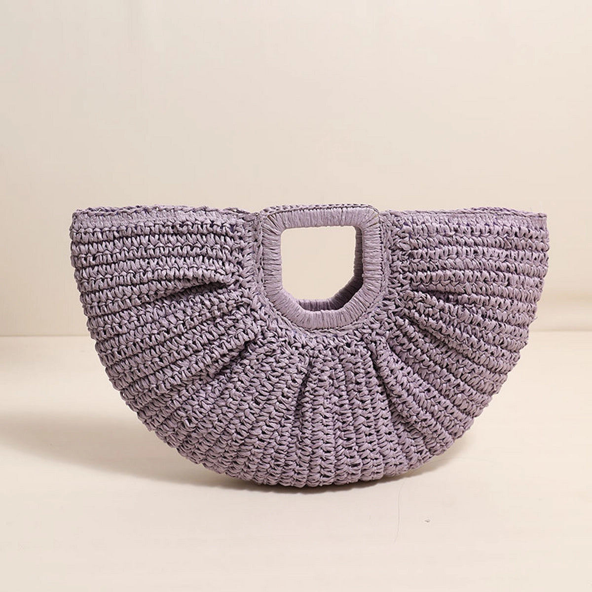 Square Handle Semi-Circle Portable Straw Bag