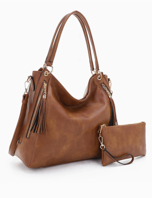 Tonya Double Zipper 2 in 1 Hobo Bag with Wristlet