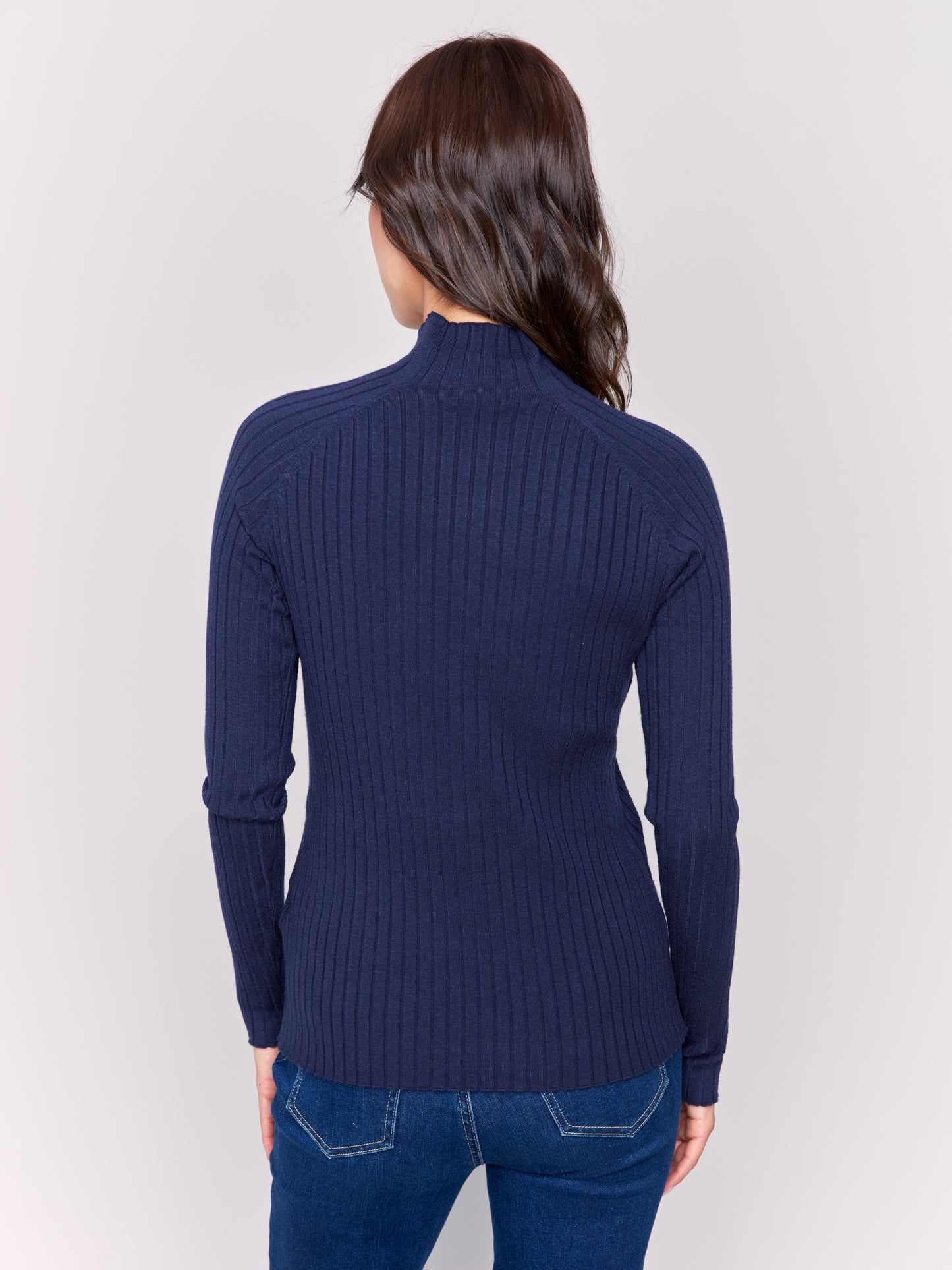 Basic Ribbed Knit Mock Neck Sweater